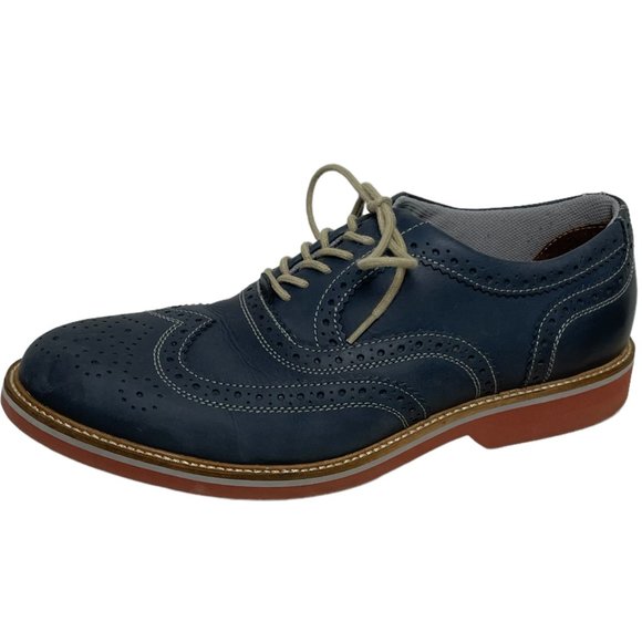 1901 Men's Blue Oxford Derby Wingtip Dress Shoes Size 9M - Picture 1 of 12